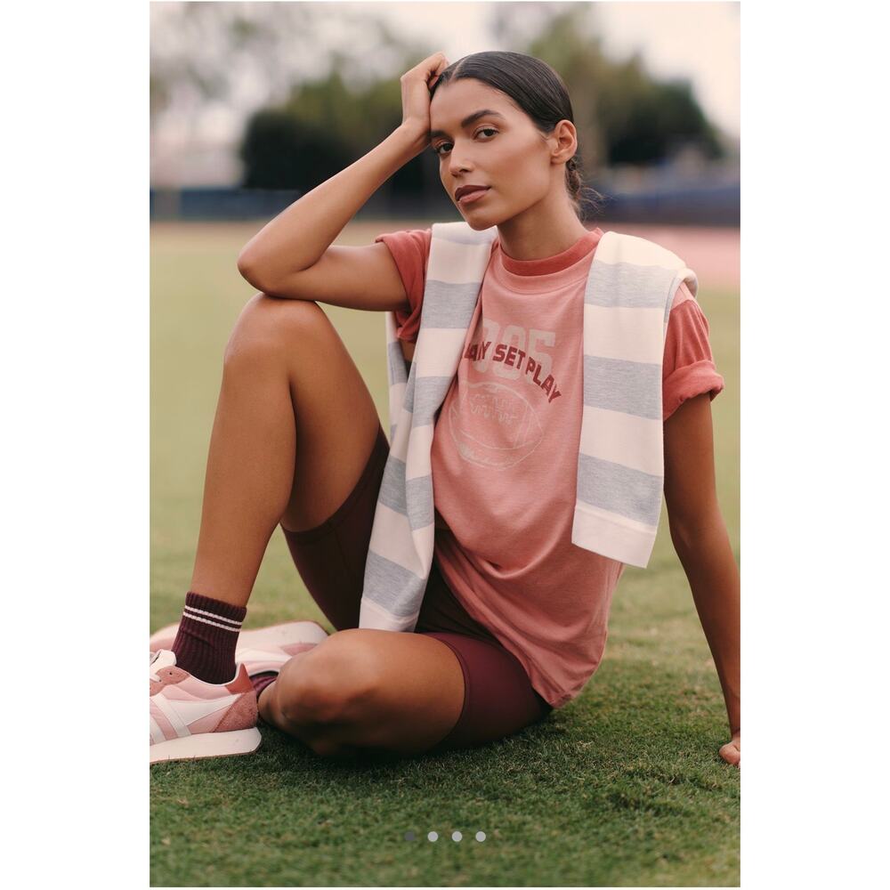 Anthropologie Daily Practice Pink Runner Cotton Blend Tee Loose Sporty Size XS